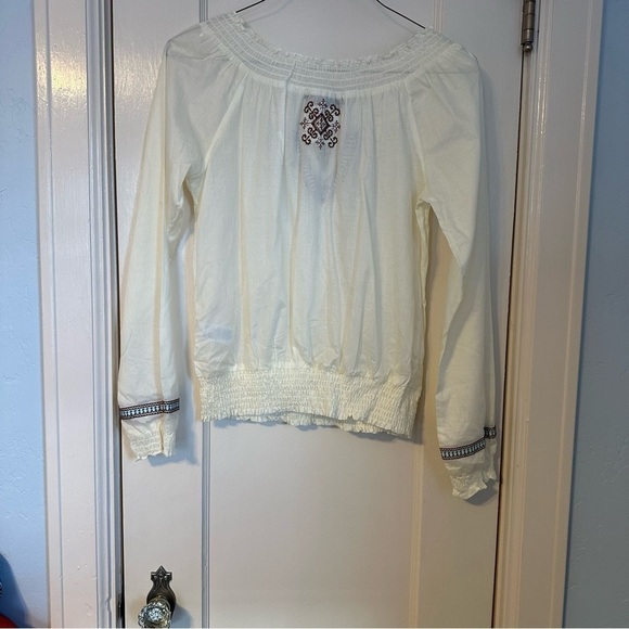 Miley Cyrus Sheer Blouse Elastic Neck Cuffs Waist Embroidered V-neck Tie Size L - Picture 3 of 14